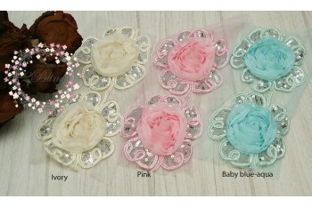 Sequin Flower Applique, ROUND, 9.5cm, Pack of 2